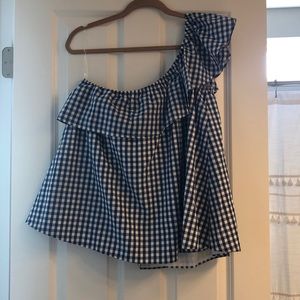Lauren James lined one-shoulder gingham top